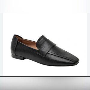 Paolo Black Pebble-Grain Leather Slip-On Loafers with Strap